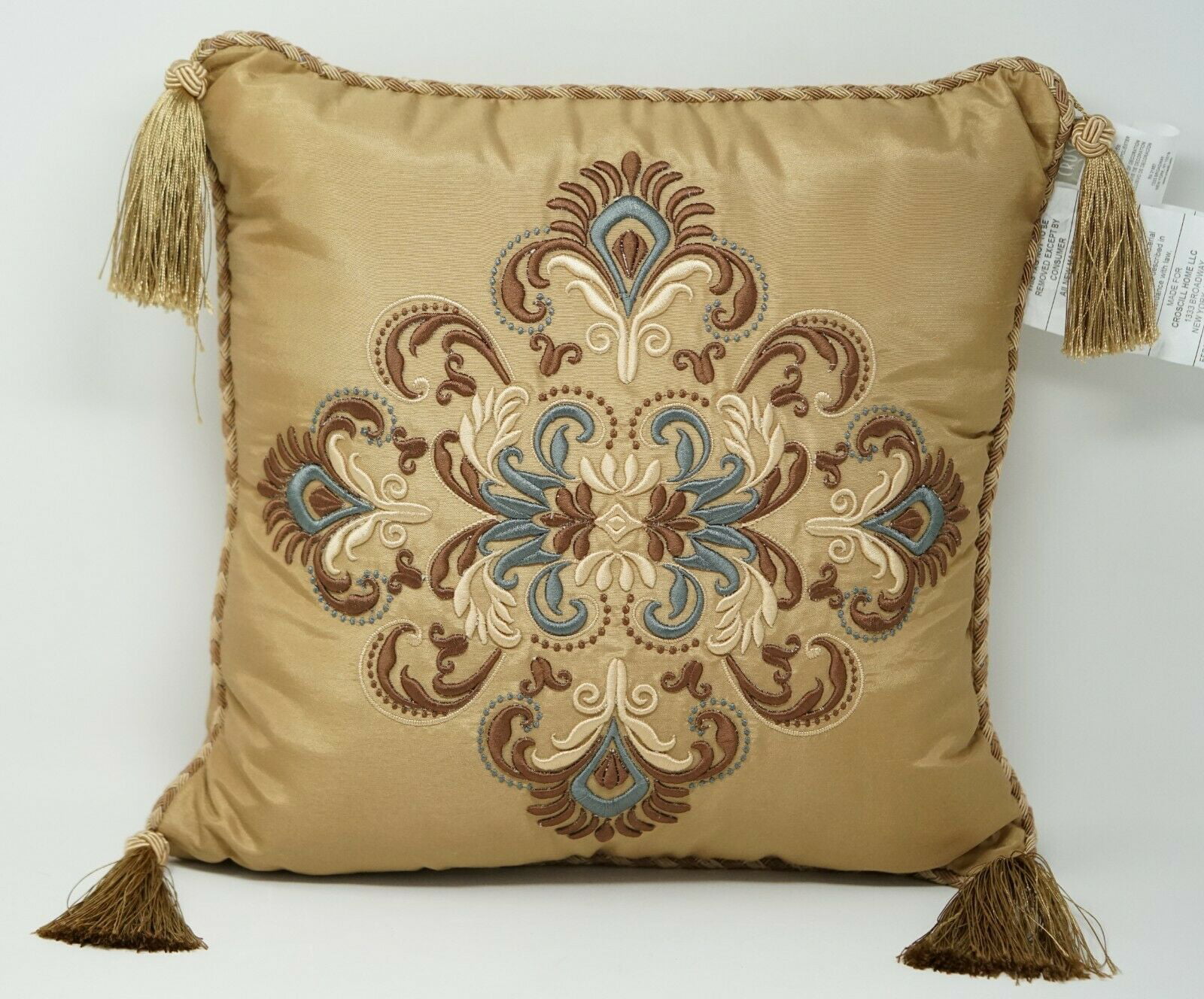 Croscill Home Square Accent Throw Pillow With Tassels and Beads Floral design 