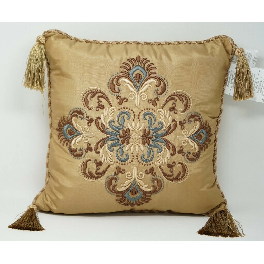 Croscill Cadeau 16" Damask Jacquard Tassel Decorative Pillow Gold