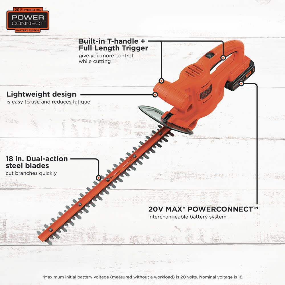BLACK+DECKER 20V MAX* Hedge Trimmer Kit, 18-Inch, (LHT218D1AEV)