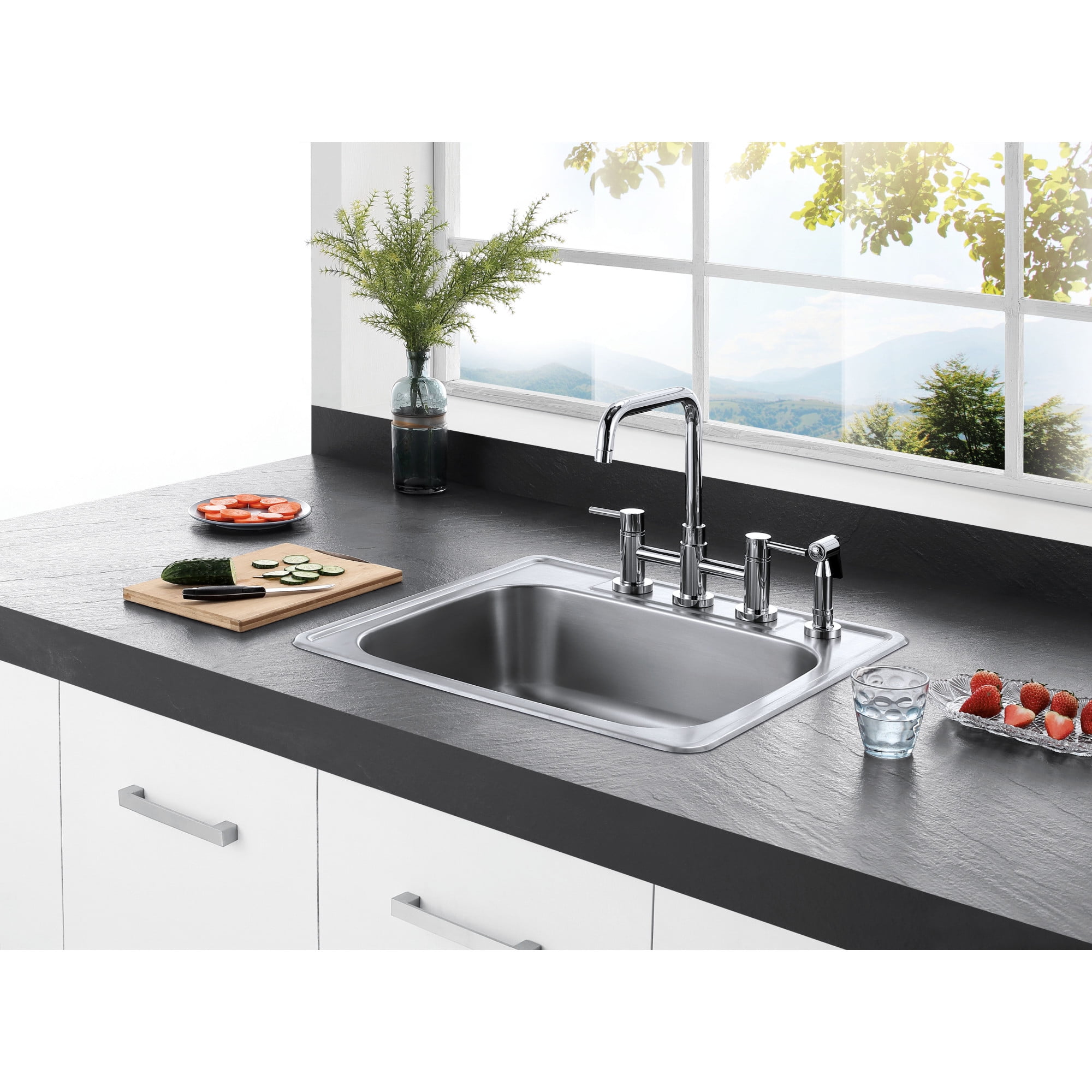 Gourmetier GKTS2522 Studio 25" Stainless Steel Self-Rimming Single Bowl Drop-In Kitchen Sink, Brushed