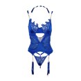 thumbnail image 1 of VISgogo Conjunto de lencería sexy de dos piezas para mujer, ropa interior y bragas huecas de color sólido, azul / negro VISgogo moda, 1 of 6