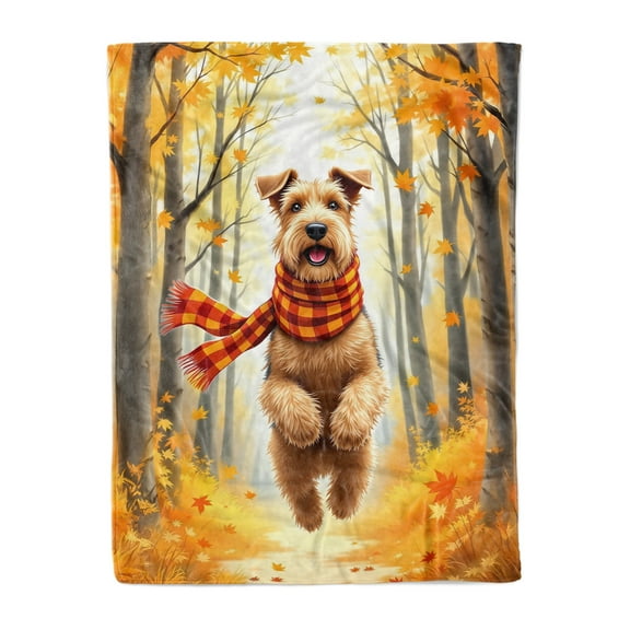 Welcome Fall Airedale Terrier Strolling Through the Autumn Maple Forest Cozy Fleece Blanket Dale Waterside Dog Lover Warm Soft Throw Blanket - 12012