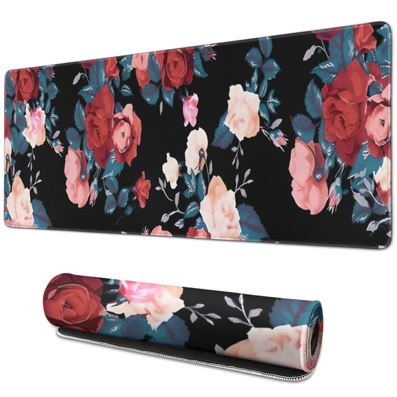 Long Mouse Pads for Desk,Pioneer Flower Floral Print Pattern Desk Mats on Top Of Desks, Desk Mouse Pad Extra Large with 3mm Non-Slip Base and Stitched Edge for Gaming,Office,Work,Home 31.5"x11.8"