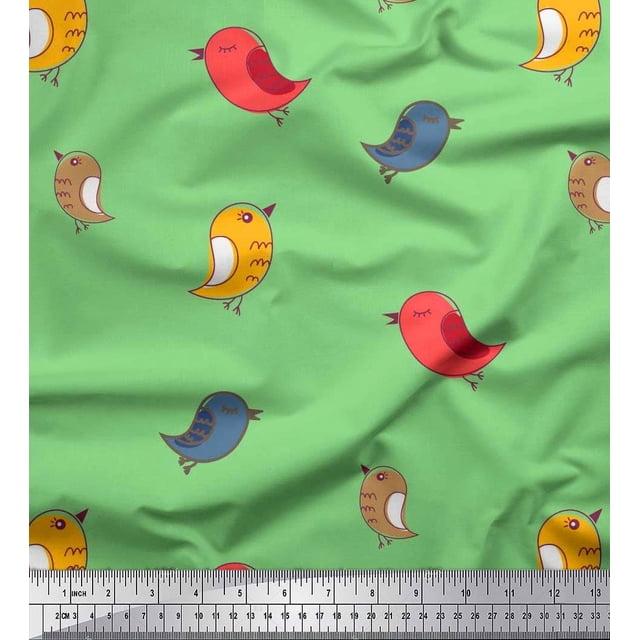 Soimoi Modal Satin Fabric Bird Clip Art Print Sewing Fabric Yard 42 Inch Wide