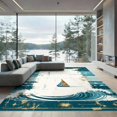 thumbnail image 2 of ODIKA 8'x10' Ultra-Soft Area Rug, Beachy Ocean Vintage Sailing Boat Wave Border Nautical Distressed None Washable, Bare feet friendly, Silk-Touch for Bedroom, Under Sectional, 2 of 7
