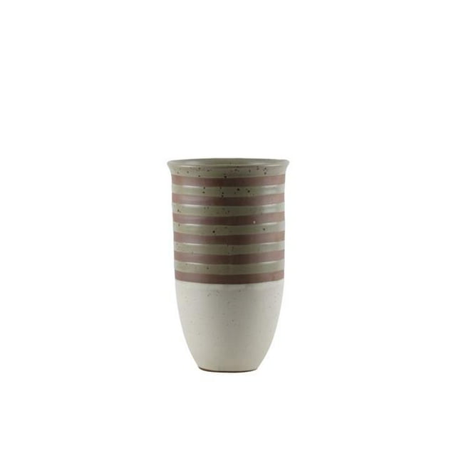 Benjara BM219616 Striped Ceramic Vase with Speckle Body Design, Multi Color - Set of 2