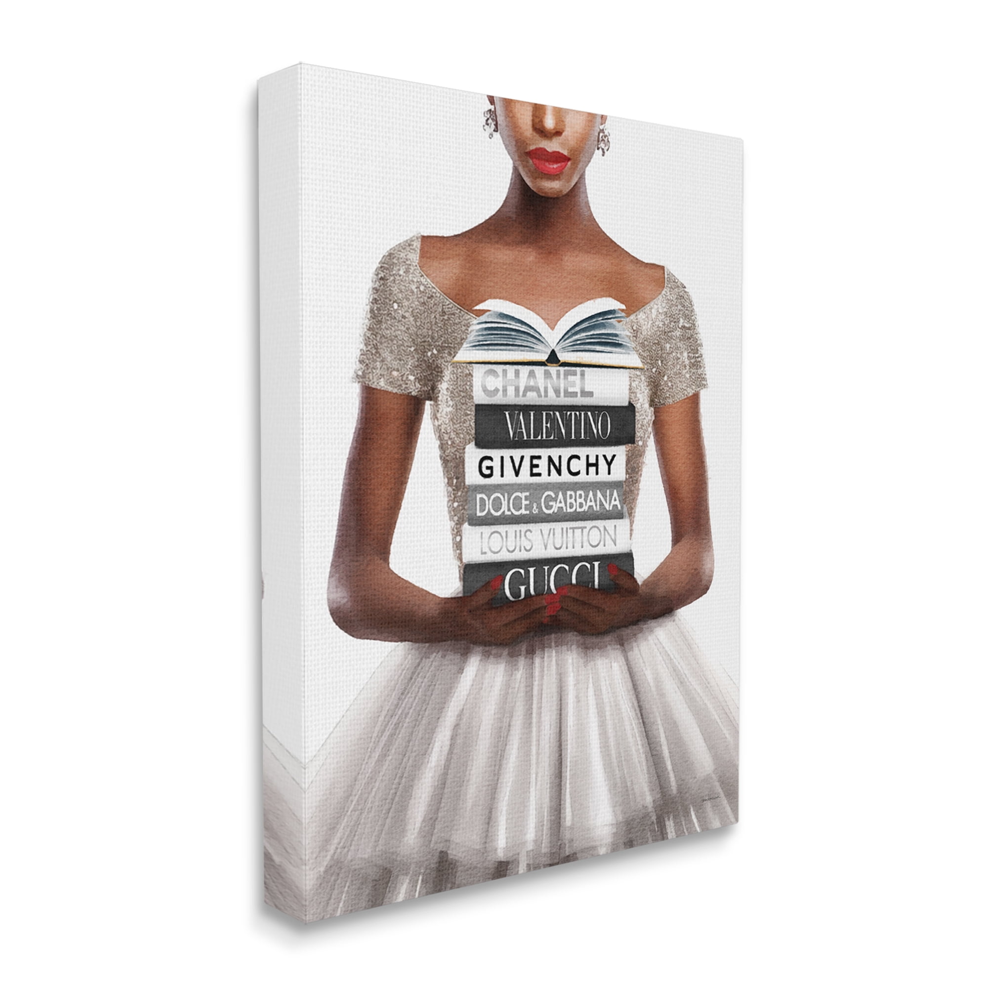 Stupell Industries Trendy Girl with Books Beauty & Fashion Painting Gallery Wrapped Canvas Art Print Wall Art, 16 x 20