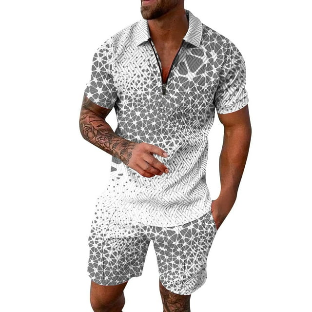 Catégorie de Produit Costumes pour Hommes 2 - Mode Homme Décontractée Imprimée Chemise à Fermeture Éclair à Cordon à Revers et Shorts Ensemble Deux Pièces# end start#s# Ensemble Deux Pièces Conçu pour un Style Polyvalent avec un Style Moderne