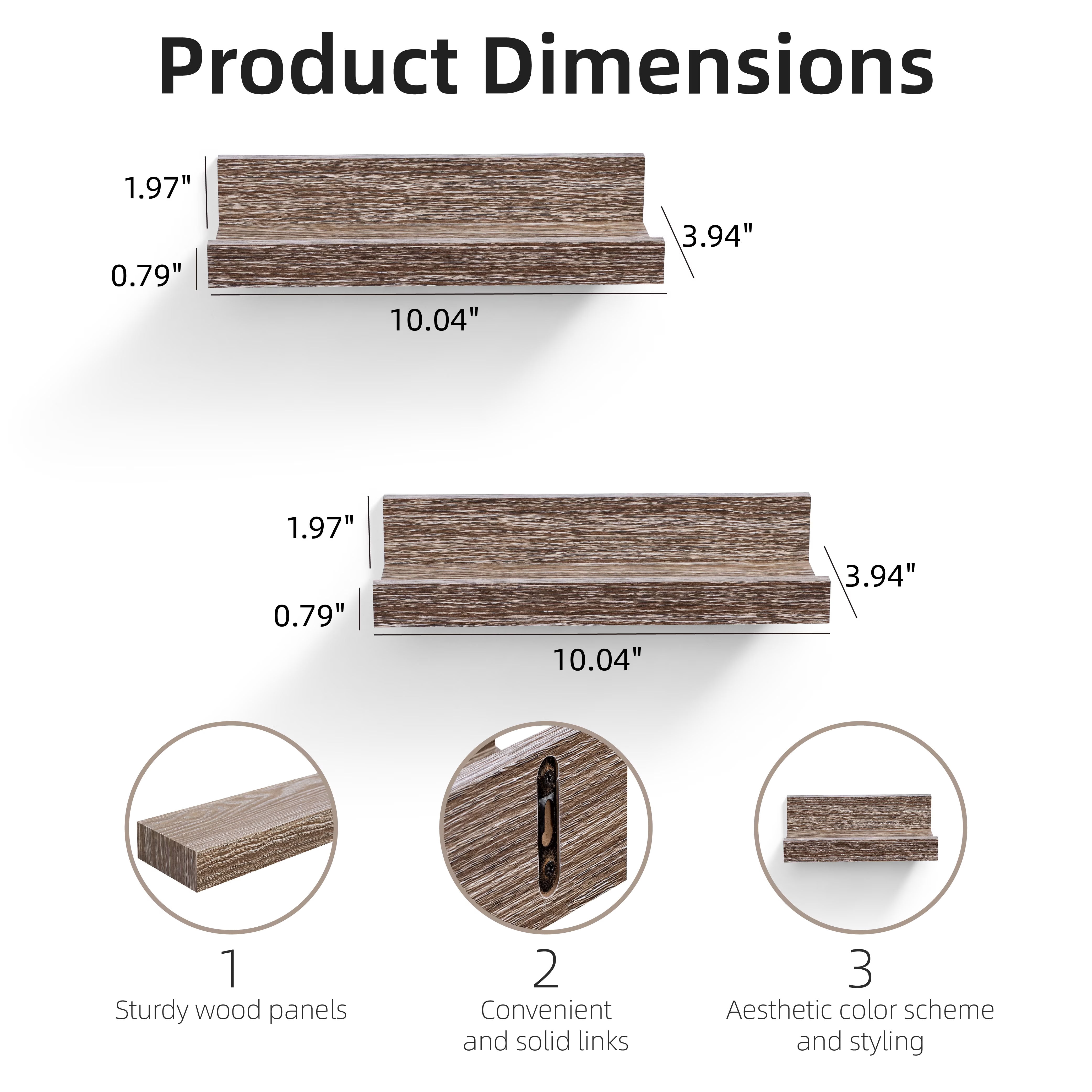 MAYEERTY 2-Piece Floating Shelves, 10" Wood Wall Mounted Display Rack with Invisible Brackets, for Bedroom Bathroom Living Room Kitchen