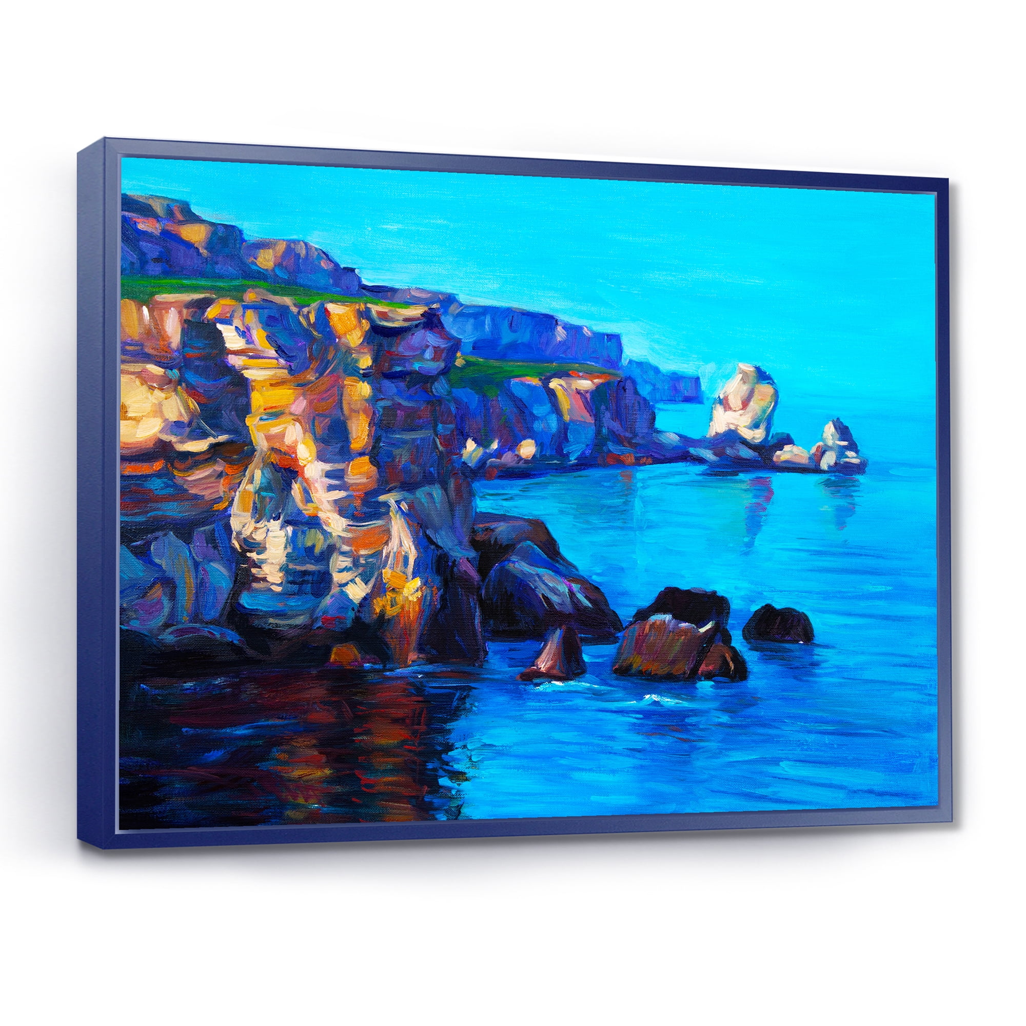 Designart 'The Ocean By Cliffs In The Evening Glow' Nautical & Coastal Framed Canvas Wall Art Print