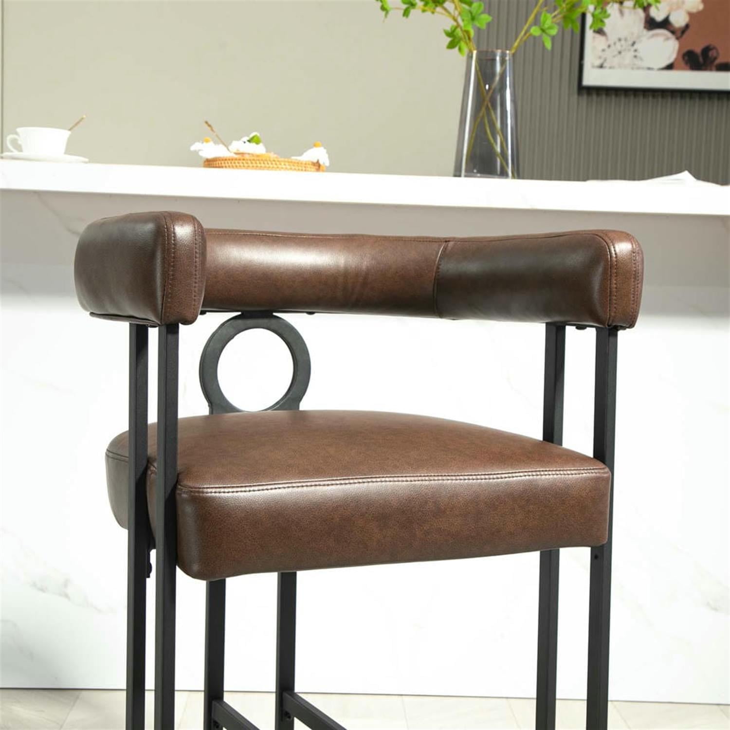 Demi Bonn 34" Counter Height Bar Stools Set of 2, Upholstered Barstools with Back, Kitchen Island Countertop Chairs for Dining Room, Dark Brown