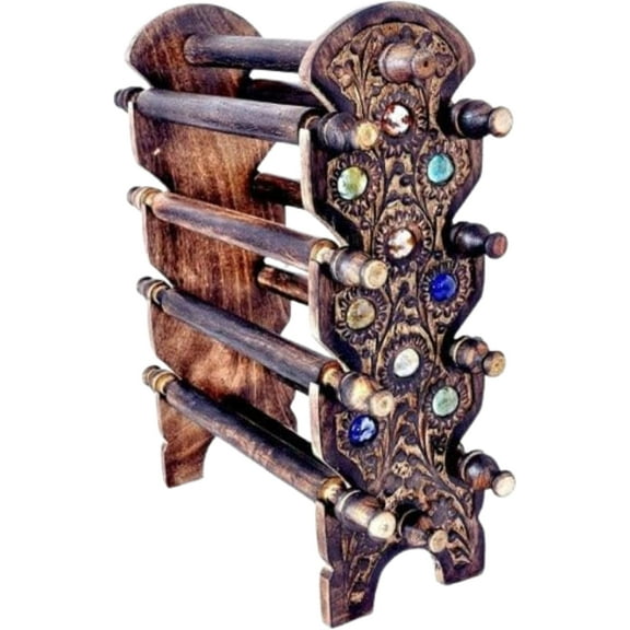 Handicrafts Wooden Bangle Holder Jewelry Folding Stand Organizer Gift for Women & Girl, Brown