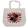 thumbnail image 1 of Japanese Shopping Bag, Crossed Samurai Hieroglyph Background 2 Ronin Ai o Eastern Fight Style, Eco-Friendly Reusable Bag for Groceries Beach and More, 15.5" X 14.5", Cream, by Ambesonne, 1 of 2