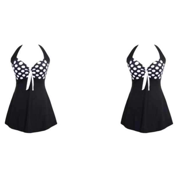Sonducket Fiesta en la piscina Sexy espalda descubierta mujeres vestido de baño niñas Chinlon traje de baño señoras traje de baño traje de L, puntos negros 2Conjunto
