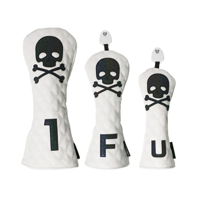 Golf Wood Cover Skull For Driver Fairway Hybrid Waterproof Protector Set PU Leather Soft Durable Golf Club Covers White 13UT L