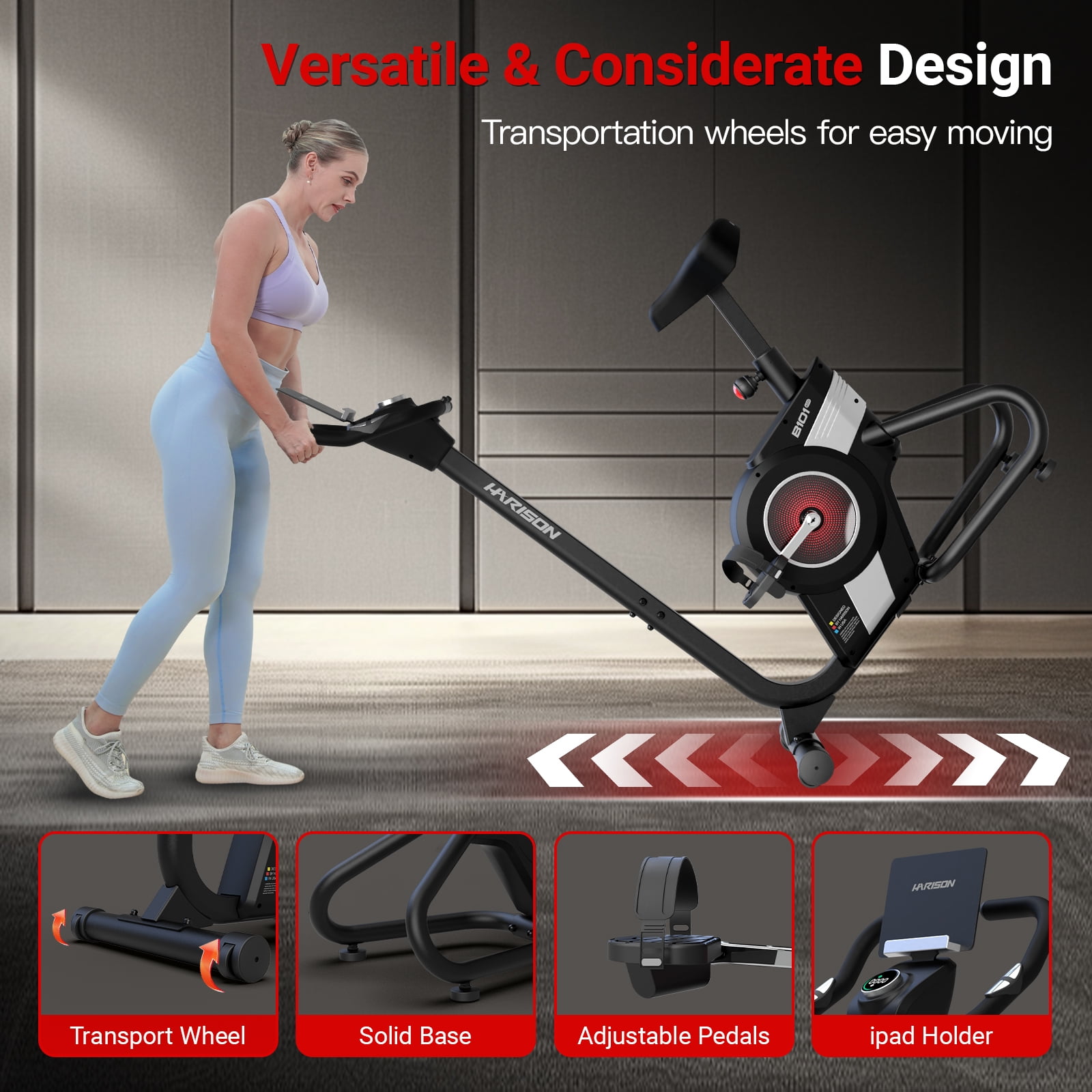 HARISON Electromagnetic Self-powered Upright Exercise Bike, 350 LBS Capacity Stationary Bike for Home with Bluetooth, 2 in 1 LED Display for Resistance Control and Data Record, 32-Level Resistance