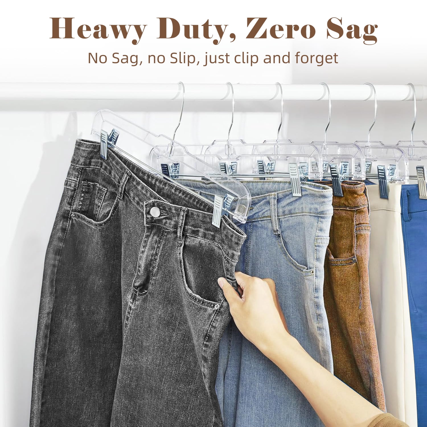 BagDream Clear Plastic Skirt Hangers with Clips, Pants Hangers 360-Rotating Swivel Hook, Clip Hangers for Pants, Trousers, Skirts, 15 Pack, 14 Inch