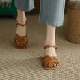 thumbnail image 5 of TKYCMSUAKI Women Retro Closed Toe Flats Sandals Low Block Heel Woven Roman Ankle Strap Hollow Caged Fisherman Sandals Shoes, 5 of 5