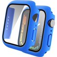thumbnail image 1 of Case Compatible avec Apple Watch Série 7 41mm / 45mm PC Pare-Chocs avec Protection d'Écran en Verre Trempé Mat Couverture Rigide de Couleur Unie (Bleu Diamant, 41mm), 1 of 5