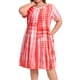 thumbnail image 1 of GRACE & GRANDEUR Vestido de Talla Grande para Mujer con Pliegues en Forma de Diente, Decoración de Botones, Estampado de Tie Dye, Cuello Redondo, Manga Corta, Vestidos Casual con Bolsillos 4X Naranja, 1 of 5