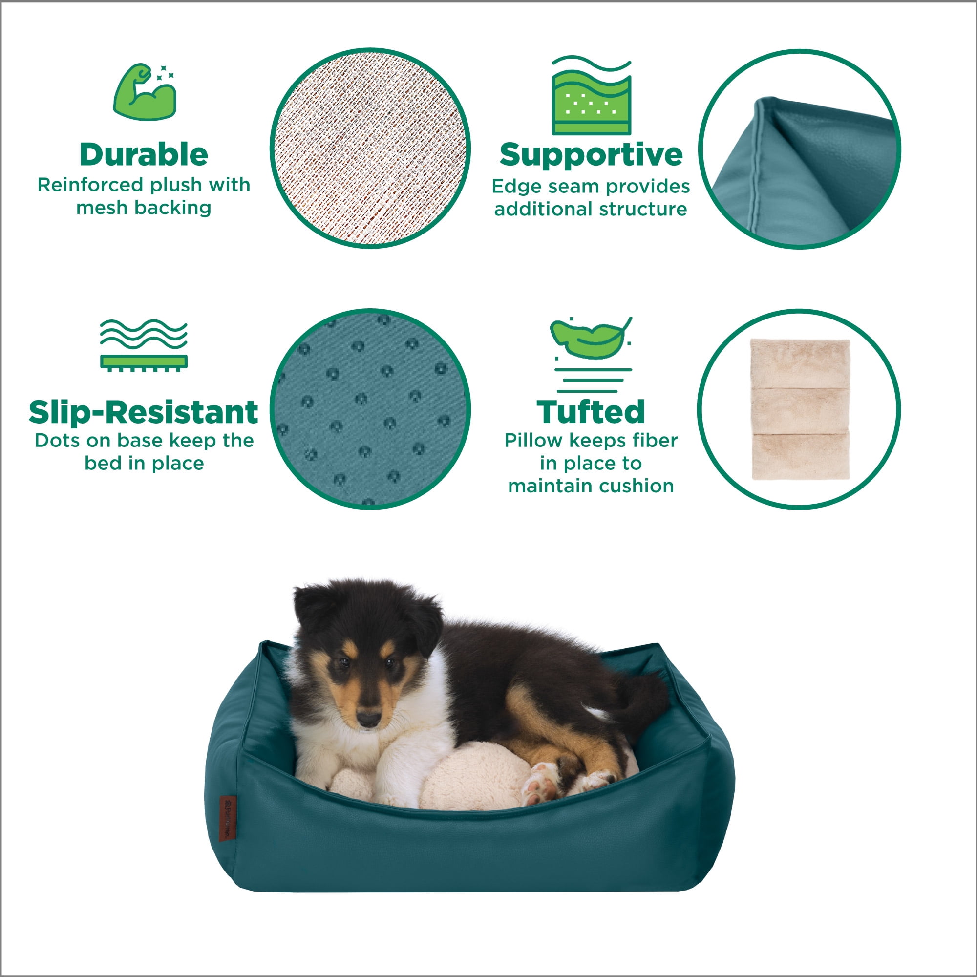 FurHaven Leather Look Cozy Couch Pet Bed for Dogs and Cats - Teal, Medium