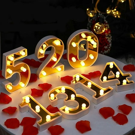 

DYstyle Christmas LED Light Up Number Gold Warm White LED Marquee Number Lights Sign Battery Powered Standing Hanging Sign For Night Light