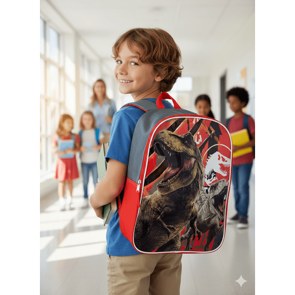 Jurassic World Backpack 15" – Tyrannosaurus Rex (T-Rex) Dinosaurs | Kids School Bag