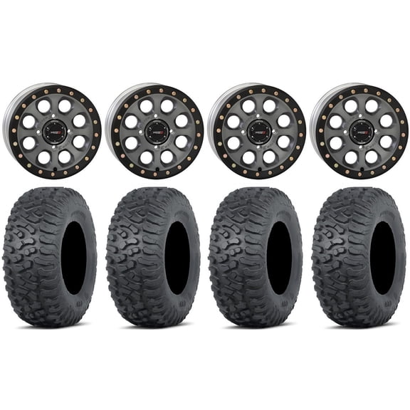 System 3 SB-7 15" Wheels Titanium (6 1) 32" Terra Hook Tires Can-Am Maverick X3 / Honda Pioneer 1000 / Talon