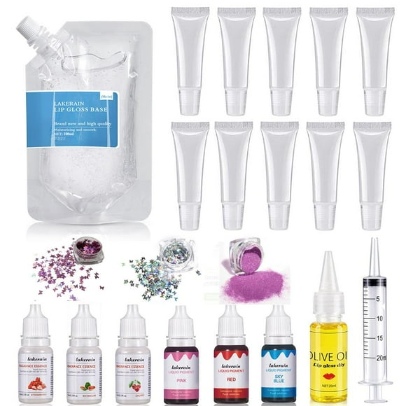 DIY Lip Gloss Kit Moisturizing Clear Lip Gloss Base Gel 100ml with Lipgloss Tube Pigment Powder Glitter Flavor Essence Flavoring
