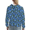 thumbnail image 7 of Fotbe Blue Flowers Pattern Womens Long Sleeve Hoodie, Pullover Hooded Sweatshirt, Kangaroo Pocket Hoodie with Eye-catching Drawstrings-Small, 7 of 7