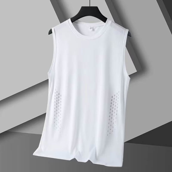 FRSASU Tank Tops for Men Sleeveless Swim Running Crew Neck Quick Dry Workout Gym Athletic Cutoff Muscle Shirts White