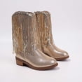 thumbnail image 5 of Puntoco Girls Glitter Fringe Cowboy Mid-Calf Boots Round Toe Side Zipper Low Block Heel Western Sparkly Tassel Boots for Party, 5 of 8