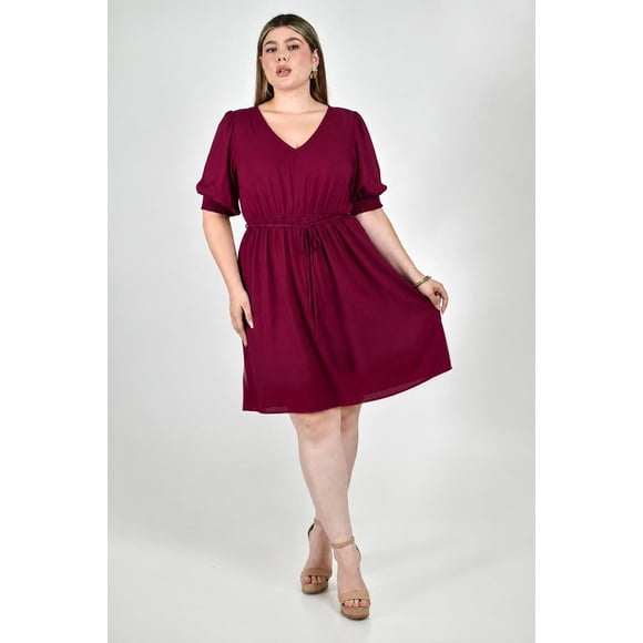 Vestido de lino con cinto ajustable Roman Fashion /Tallas Extras, 41922 (Vino) vino 38