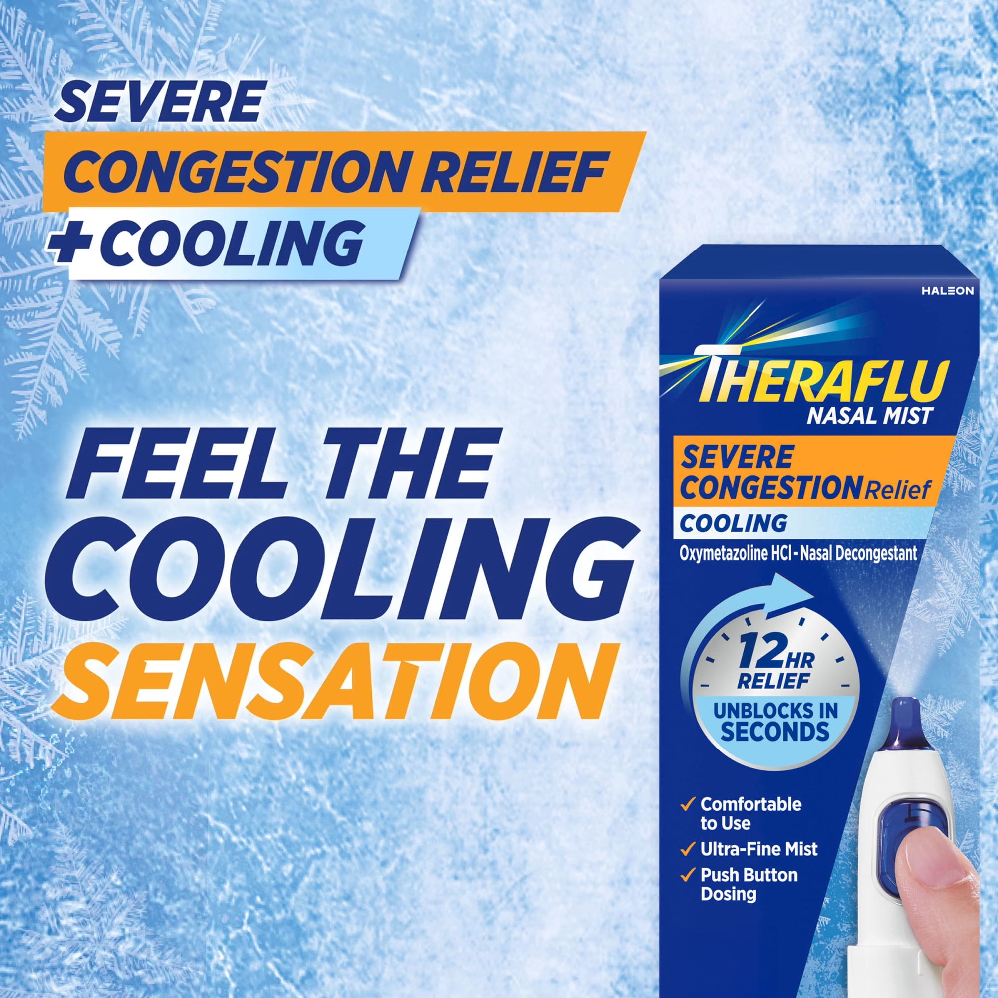 (3 pack) Theraflu Severe Congestion Relief Nasal Mist + Cooling, Ultra-Fine Mist, 0.34 Fl Oz