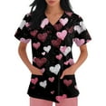 thumbnail image 3 of Valentines Day Scrub Tops for Women Short Sleeve V Neck Love Heart Print Nurse Working Uniform Scrubs with Pockets Black XL, 3 of 5