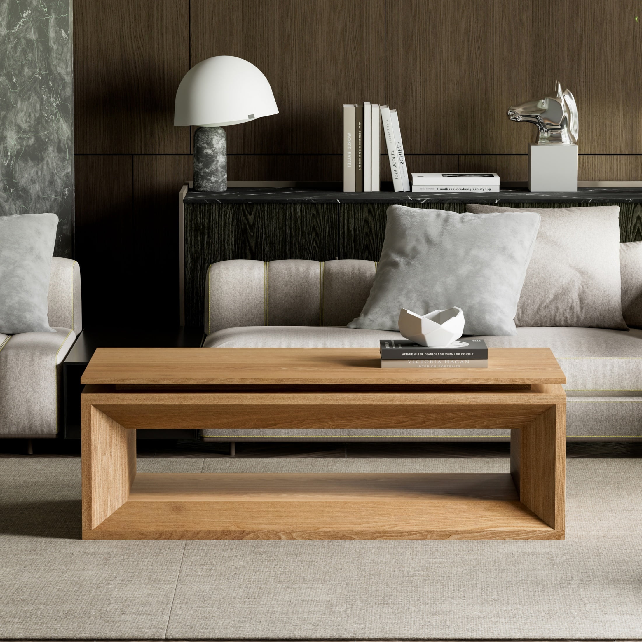 Lift-Top Adjustable Coffee Table with Hidden Storage, Solid Wood Veneered Modern End Table, Accent Cocktail Table