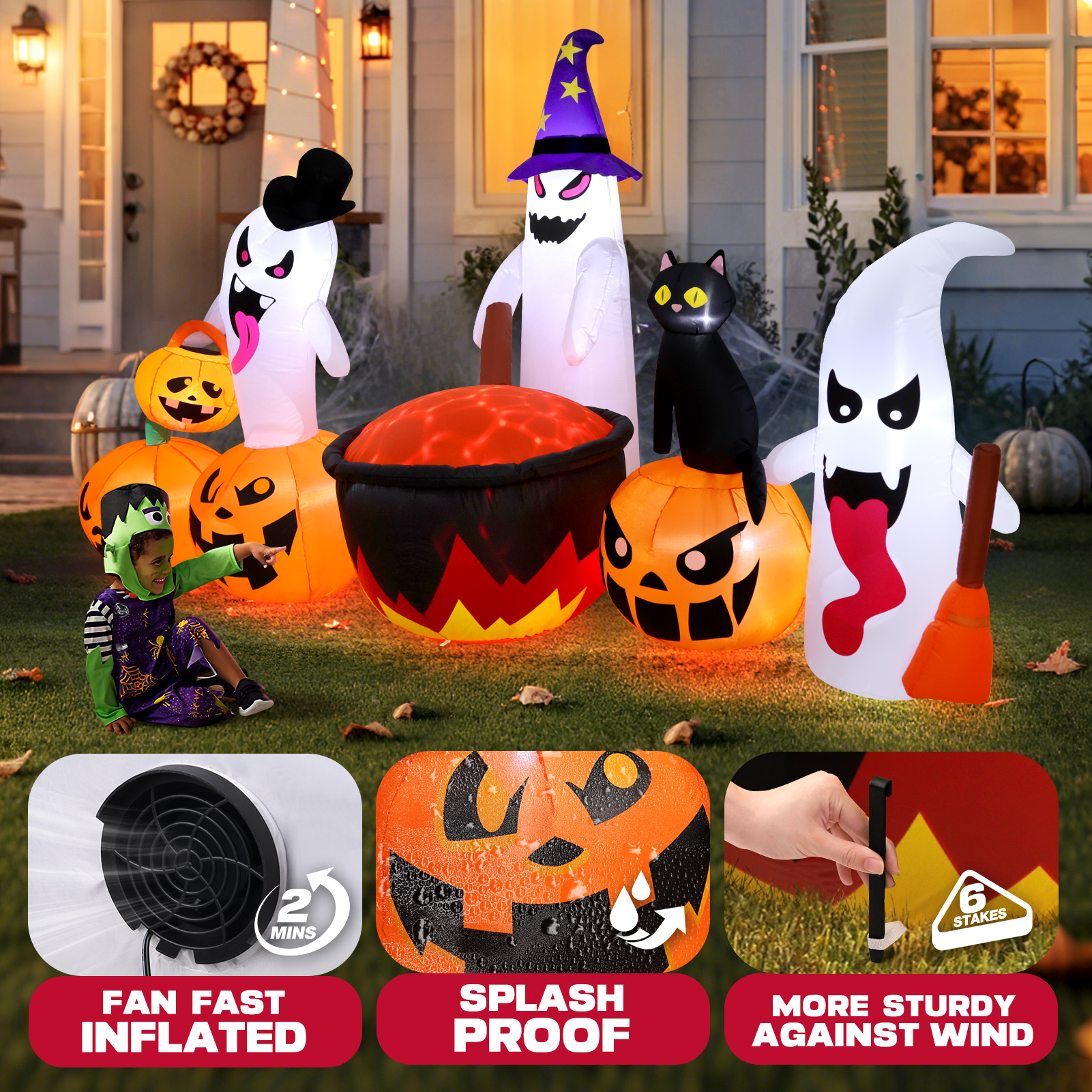 Ayieyill 8.5 Ft Halloween Inflatable Pumpkin Family with LED Lights photo 7