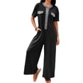 thumbnail image 2 of Summer Women Short Sleeve Button Down Casual Loose Wide Leg One Piece Jumpsuit, 2 of 6