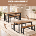 thumbnail image 5 of PAPROOS Dining Table Set for 4, 3-Piece Kitchen Table Set with 2 Benches, Metal Frame, Modern Dining Room Table Set for Home, Cafeteria, Bar, Brown, 5 of 9
