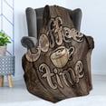 thumbnail image 4 of Modern Soft Flannel Fleece Throw Blanket, Coffee Time Phrase with a Cup on a Wooden Grunge Background Kitchen Image, Cozy Plush for Indoor and Outdoor Use, 50" x 70", Umber Cream Cocoa, by Ambesonne, 4 of 5
