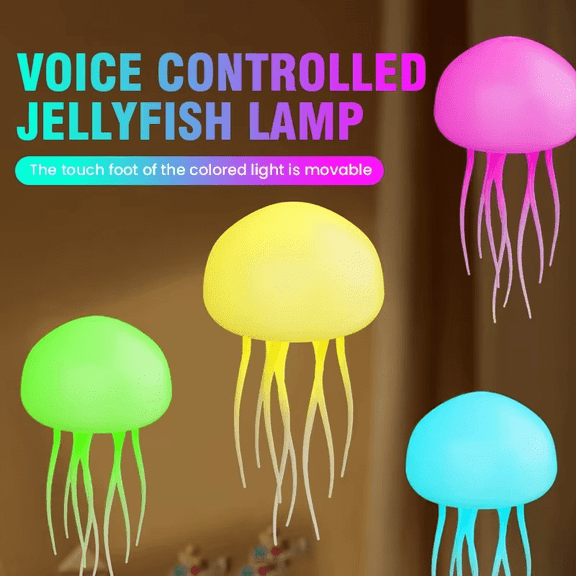 The jellyfish Atmosphere Light Voice Control Night Lights Lamp With Warm Light Full Color RGB LED Two modes Auto Rotate Tentacles Gradient Bedside Lamp Type-C