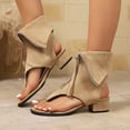 thumbnail image 6 of hoksml Women's Thong Ankle Sandals Zipper Block Heel Flock Upper Casual Shoes Black Khaki, 6 of 9
