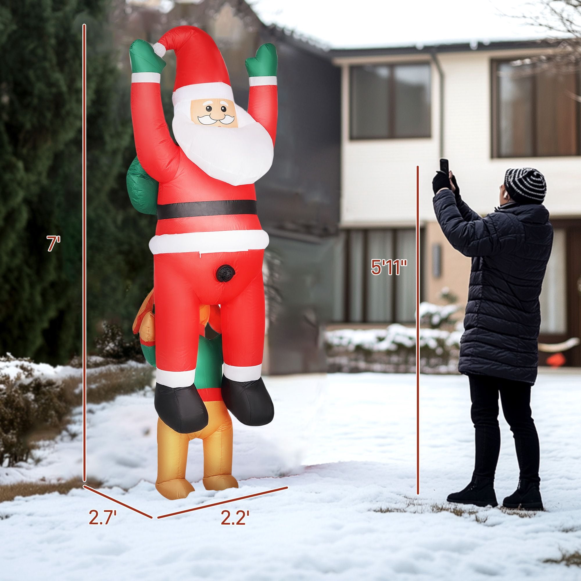 7 ft Hanging Christmas Inflatable Santa with Dog, Blow Up Decoration with Built-in LED Lights for Garden and Yard