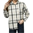 thumbnail image 2 of Women's V Neck Plaid Shirts Flannel Casual Blouses Button-Down Business Boho Tops Long Sleeve 2025 Fall Outfits White M, 2 of 6