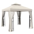 thumbnail image 3 of INTER HUT 8x8 Metal Patio Double Soft Roof Gazebo Outdoor Canopy Tent with Netting, Ceiling Hook, Shelves, 3 of 8