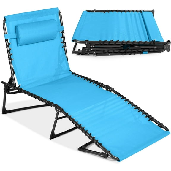 YKITRD Patio Chaise Lounge Chair, Portable Outdoor Folding Recliner for Lawn, w/ 8 Positions, Handles, 300lb Capacity - Light Blue