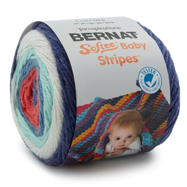 Bernat Softee Baby Stripes Soft Yarn for Knitting, Crochet, Blanket, 3