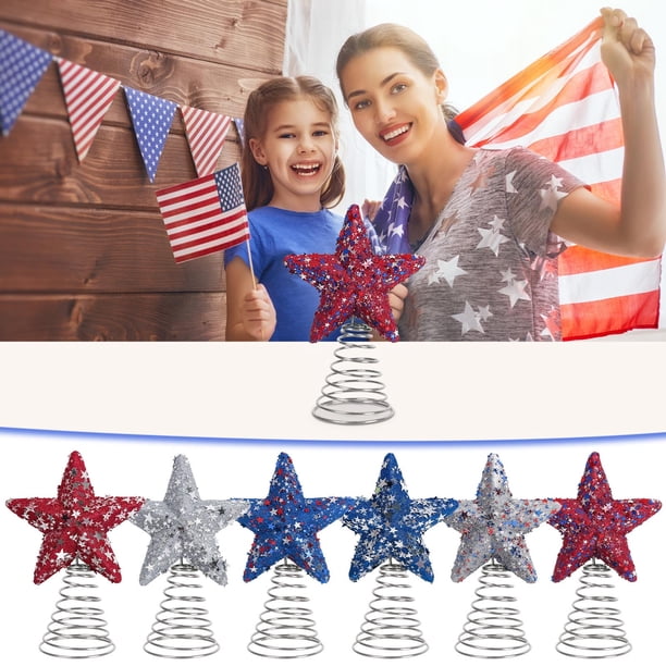 Adorno de árbol de estrellas del Día de la Independencia | Diseño brillante de cinco puntas | Ligero y fácil de configurar | Decoración de interiores y exteriores | Decoración de la fiesta patriótica