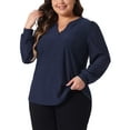 thumbnail image 4 of Agnes Orinda Women's Plus Size Tops Dressy Casual V Neck Long Sleeve Hollow Blouses Trendy T Shirts Loose Tunic 1X Navy Blue, 4 of 6