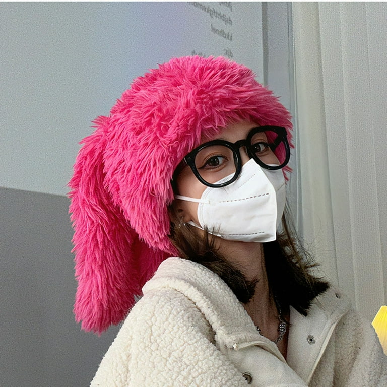 STETMN Y2K Fuzzy Bunny Hat for Women Cute Plush Beanie with